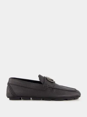 Black Leather Loafers with Logo