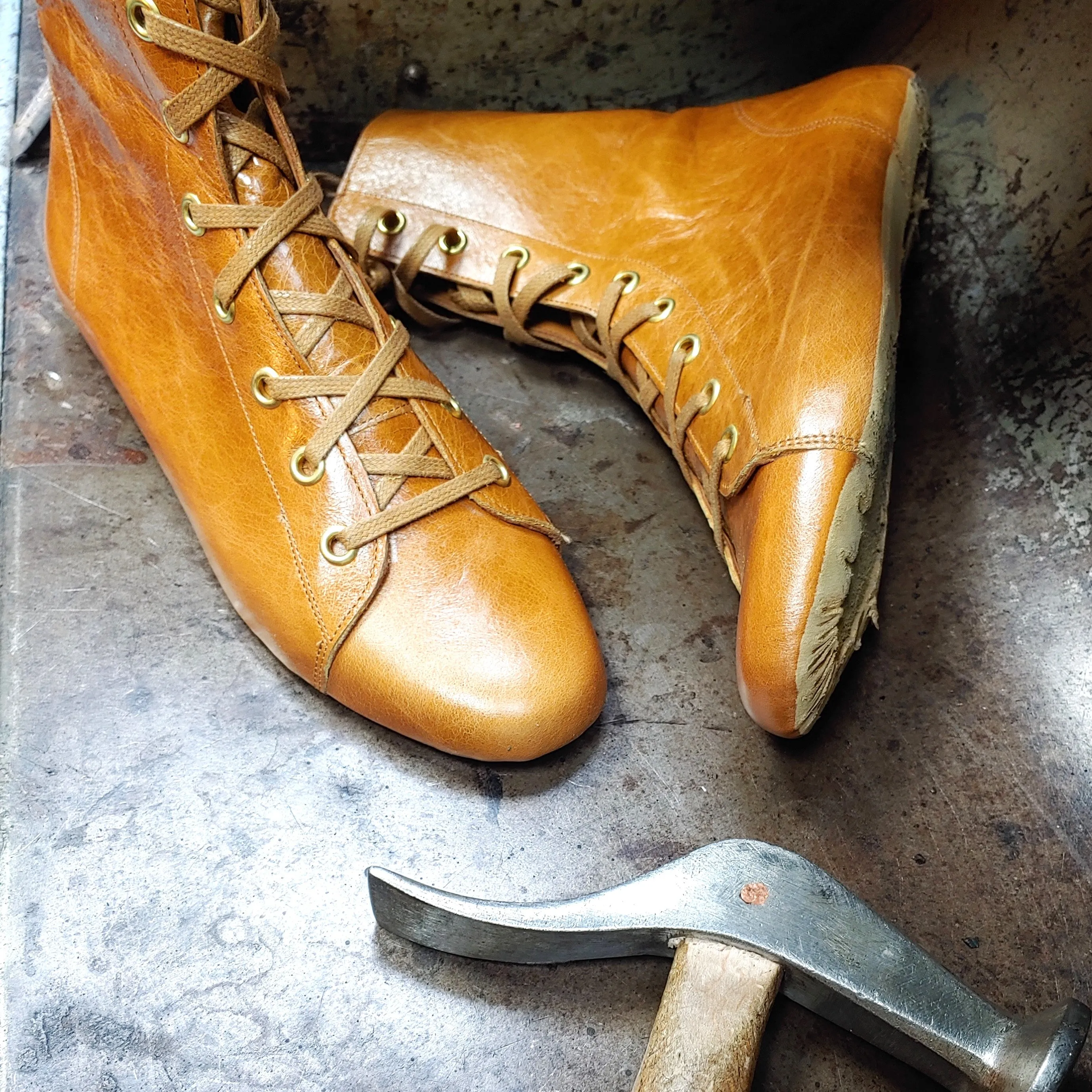 CUSTOM MADE Tan Leather Tightrope Boots