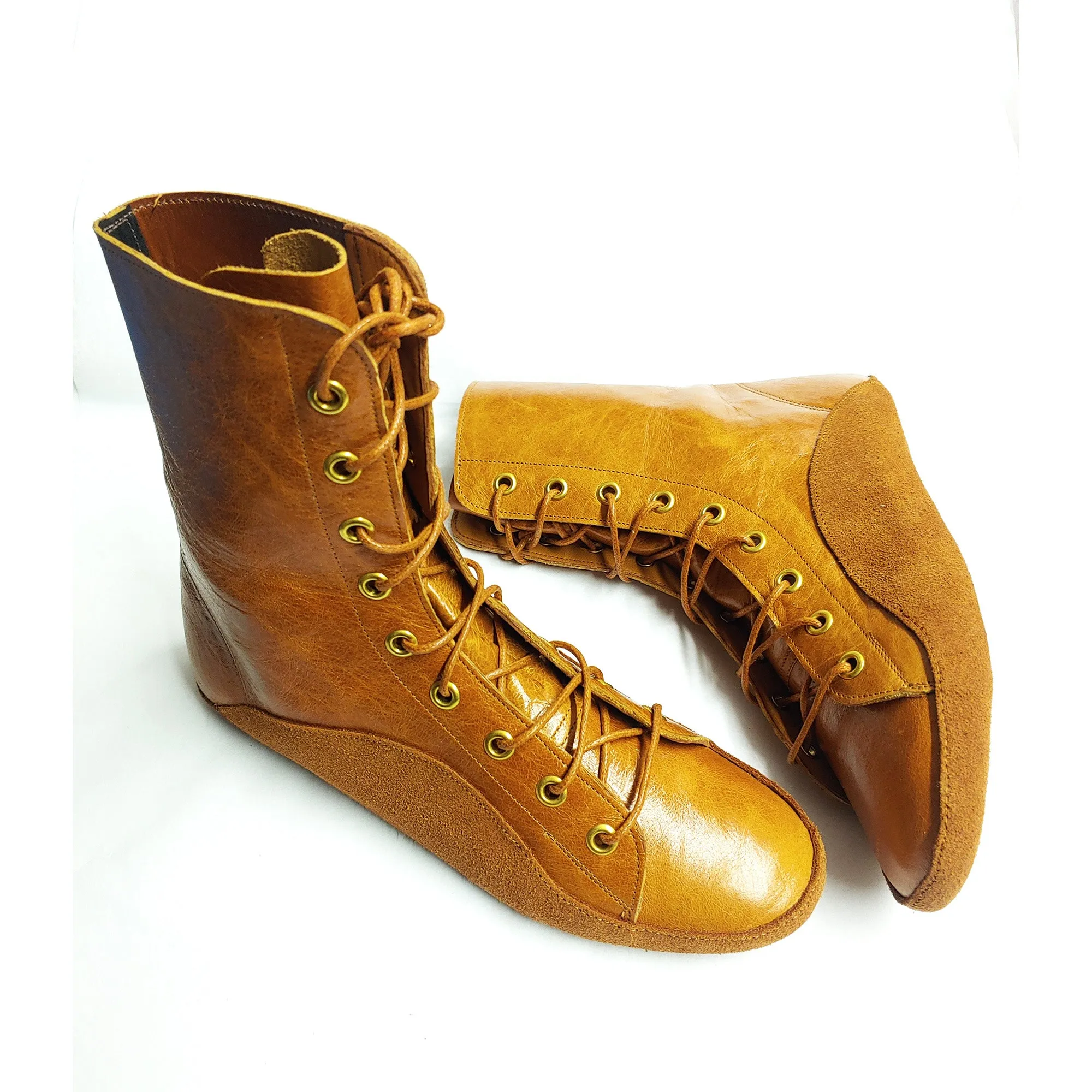 CUSTOM MADE Tan Leather Tightrope Boots