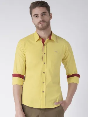 Men Yellow Solid Cotton Regular Fit Shirt