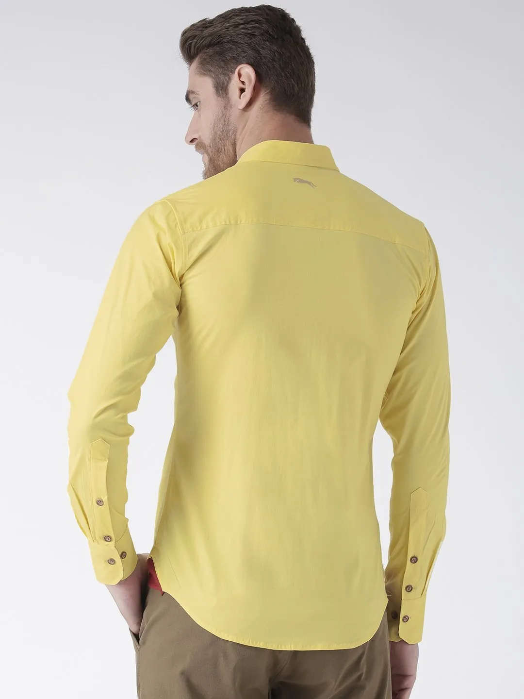 Men Yellow Solid Cotton Regular Fit Shirt