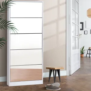 Mirror Shoe Cabinet, 5 Compartments, White - Artiss