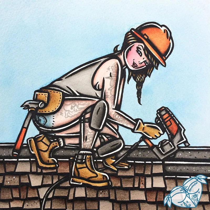 Roofer Pinup Original Painting