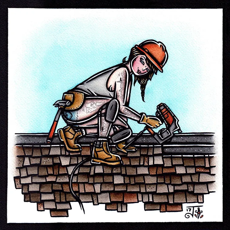 Roofer Pinup Original Painting